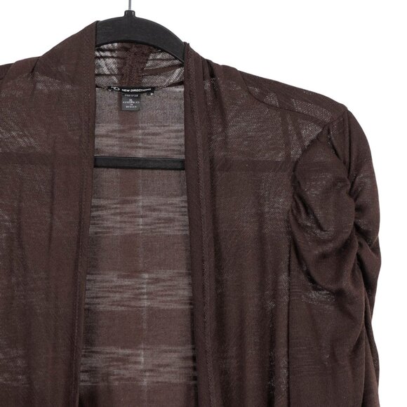 New Directions Sheer Brown Cardigan XL Womens Open Front Ruched 3/4 Sleeves - Picture 2 of 5